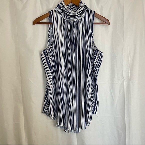 Joseph A Tops - JOSEPH A Women’s Navy Blue White Stripe High Neck Sleeveless Blouse Size Medium